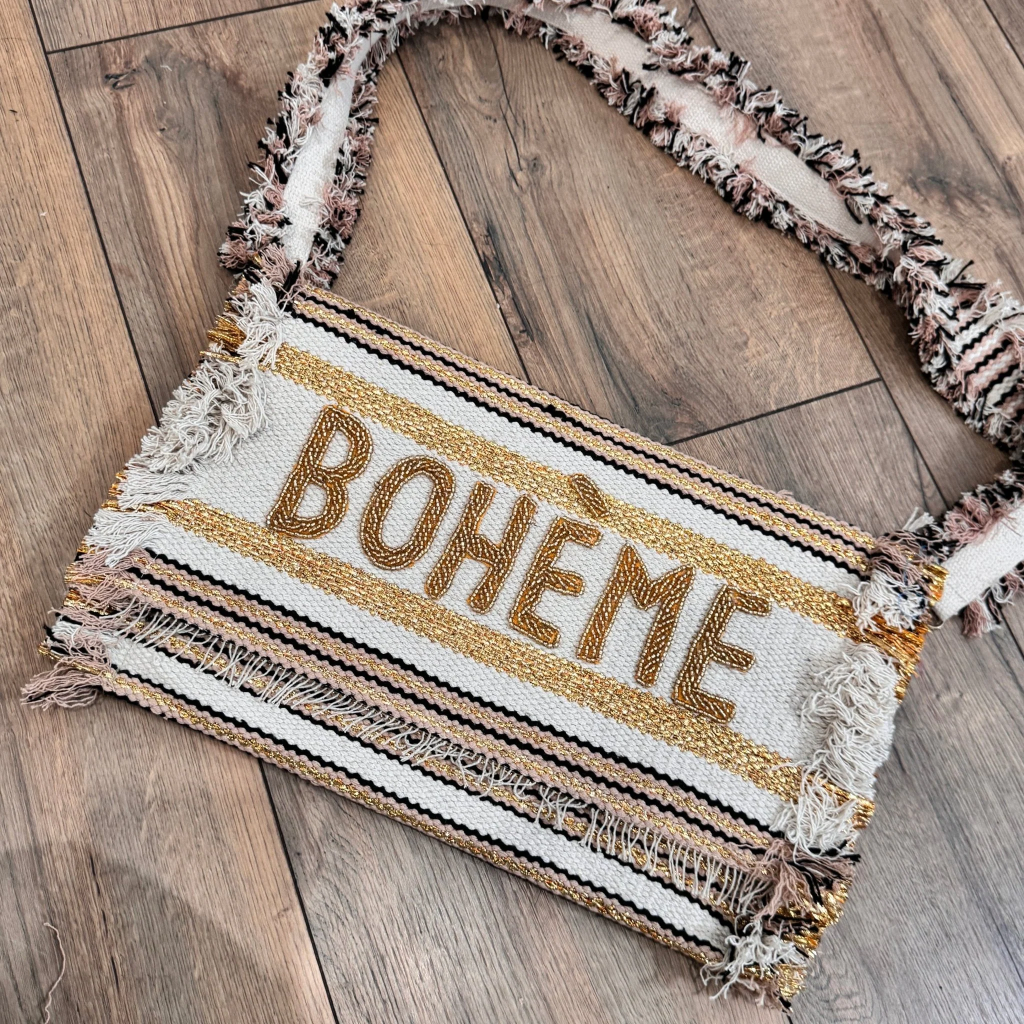 GRANDE POCHETTE BEIGE ET NOIR BOHEME