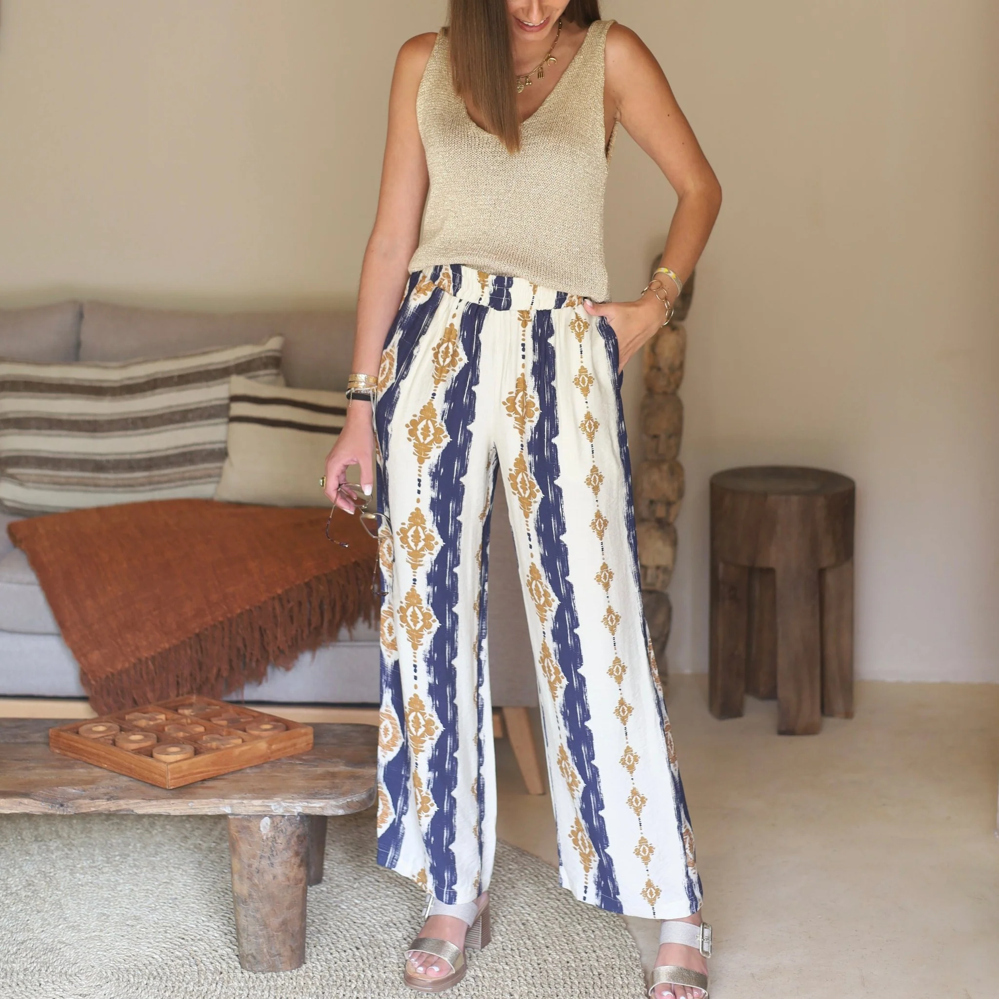 PANTALON BEIGE ET BLEU SIMON