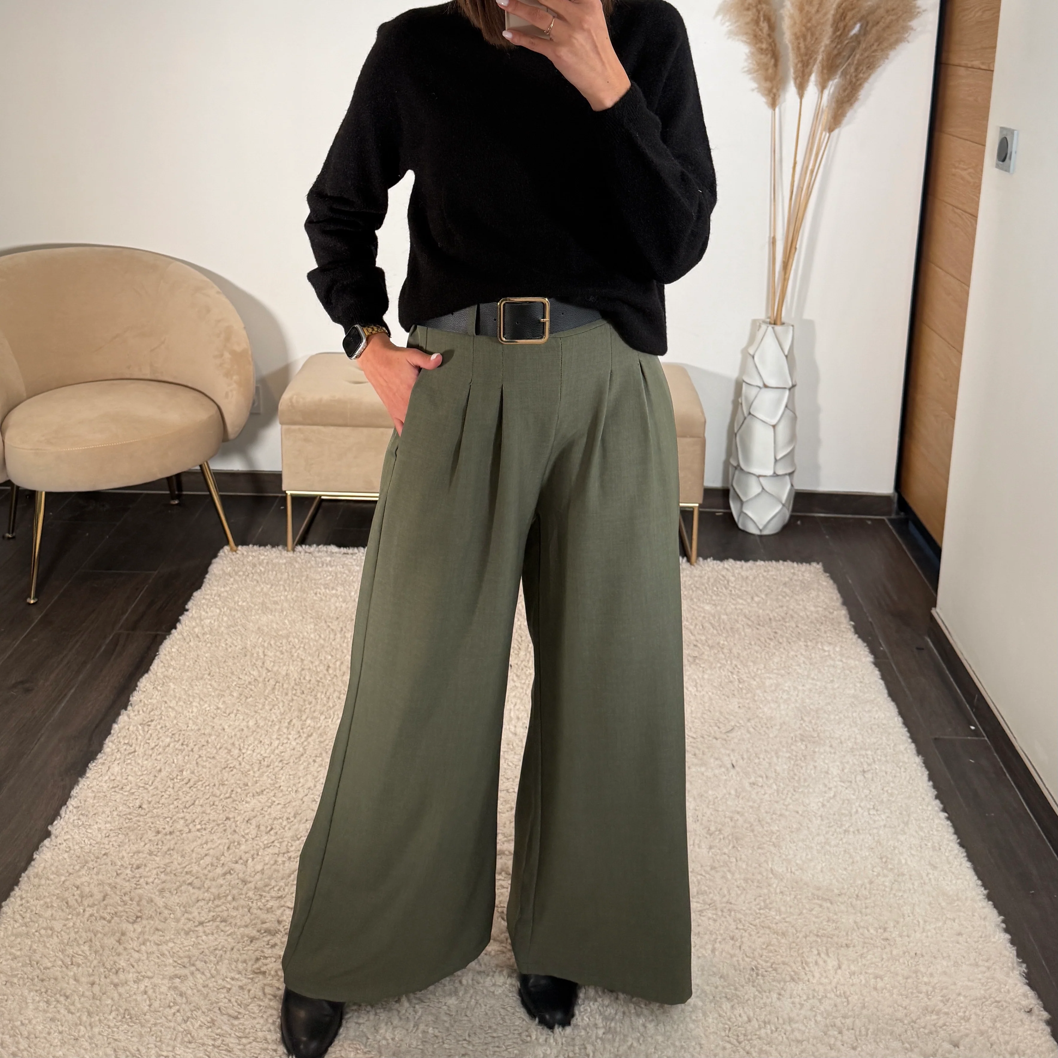 PANTALON CEINTURE FLUIDE KAKI PAUL