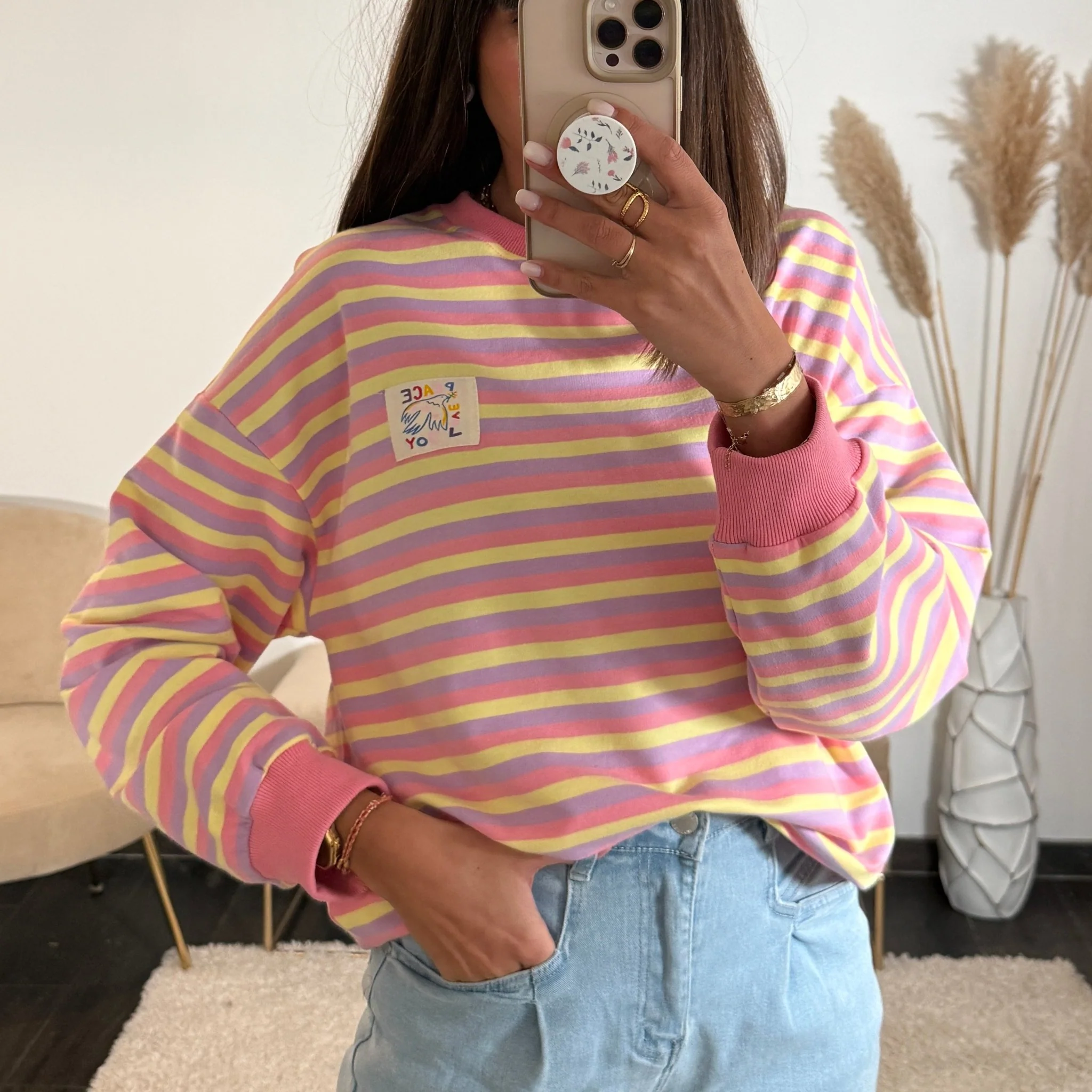 PULL RAYE JAUNE ET ROSE JOY