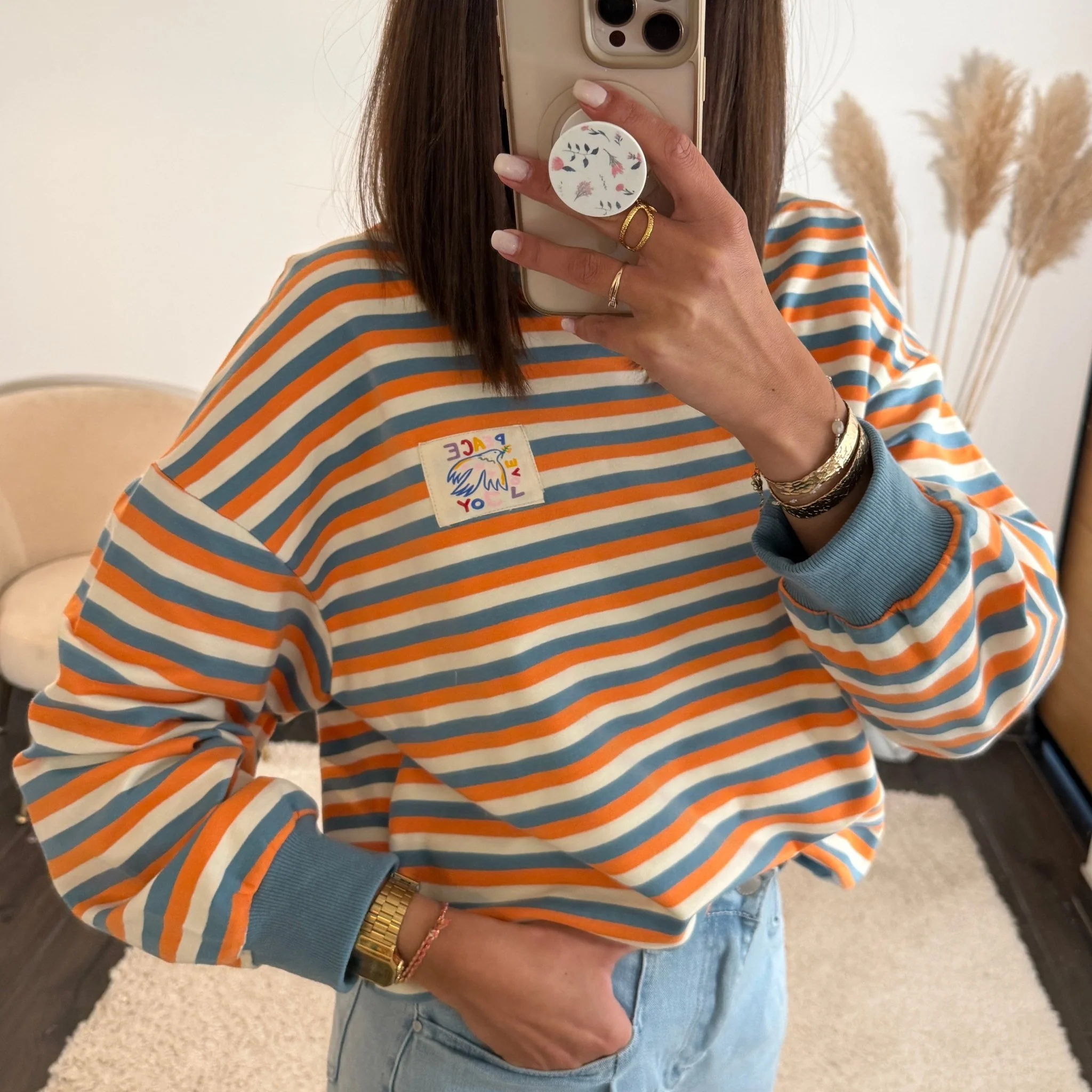 PULL RAYE ORANGE ET BLEU JOY - Image 2