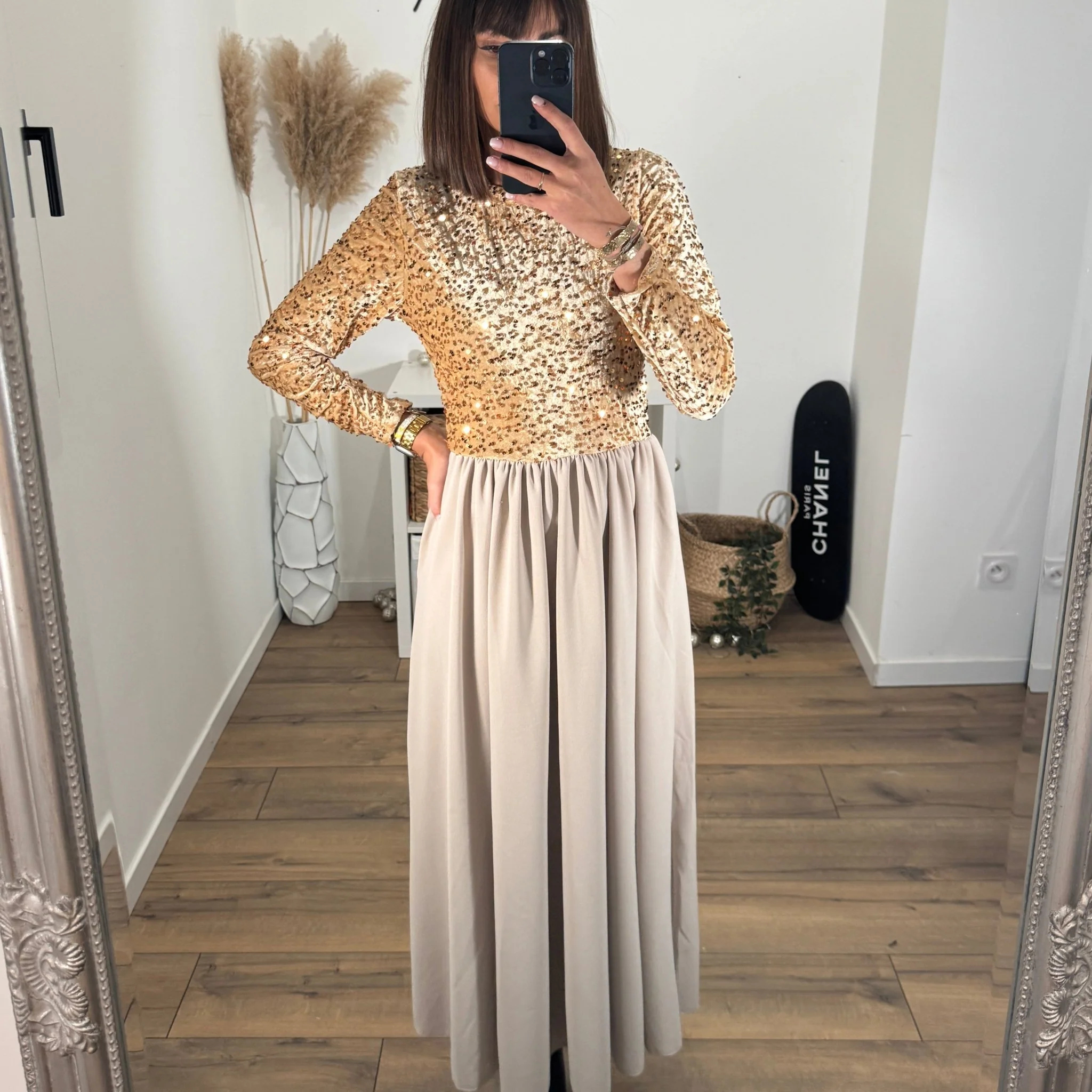 ROBE BEIGE SEQUINS AGLAE