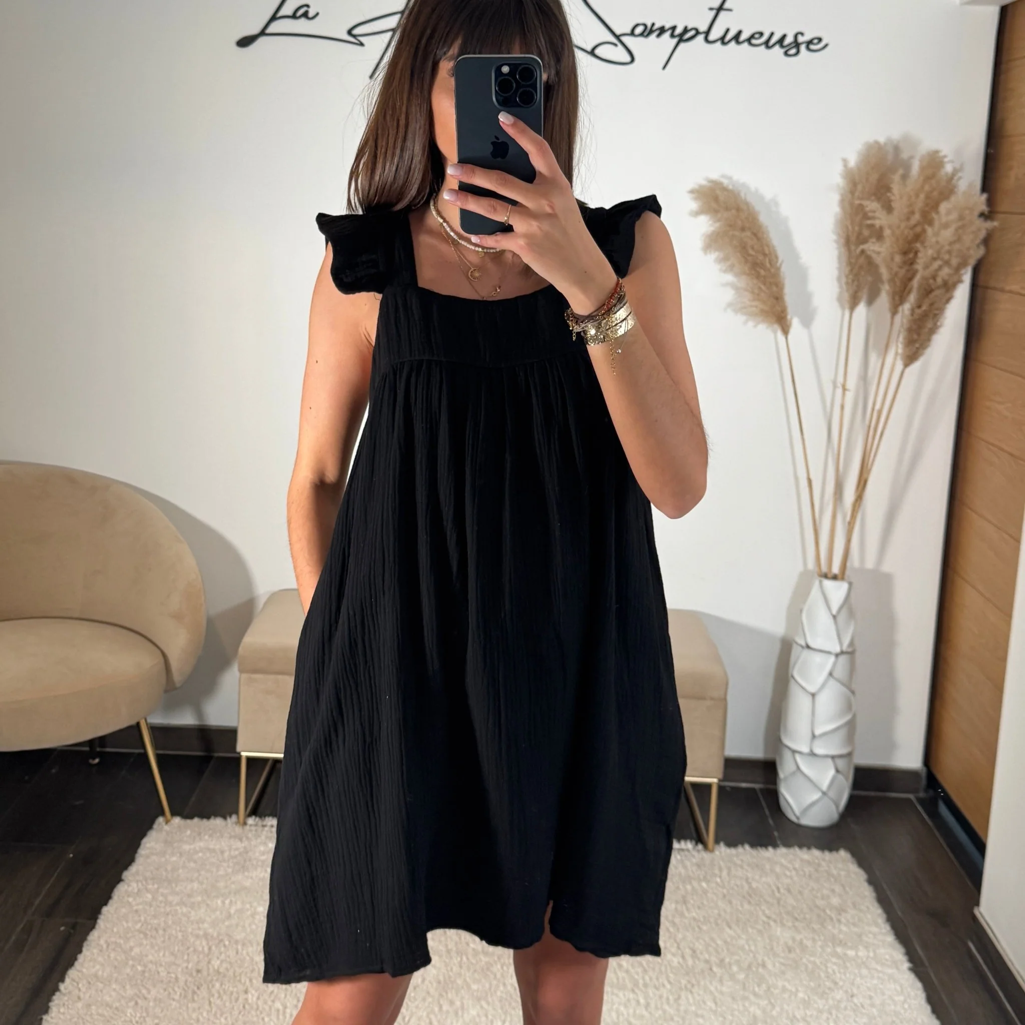 ROBE GAZE DE COTON GIULIA NOIR