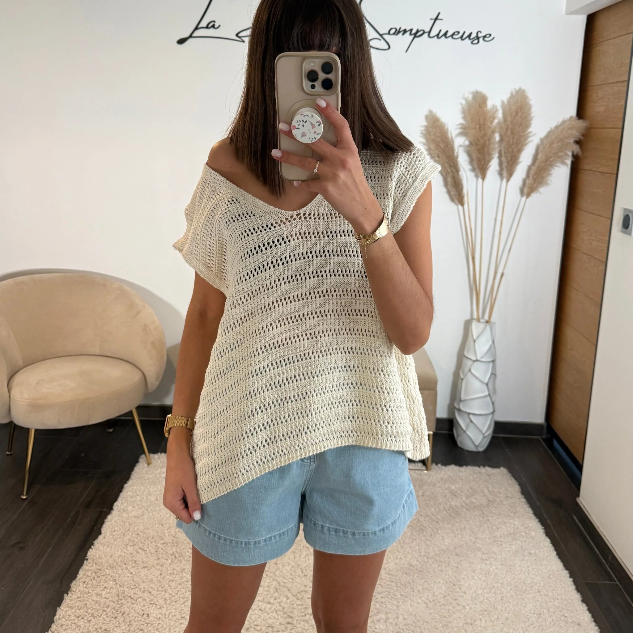 TOP BEIGE EN MAILLE LENA - Image 2