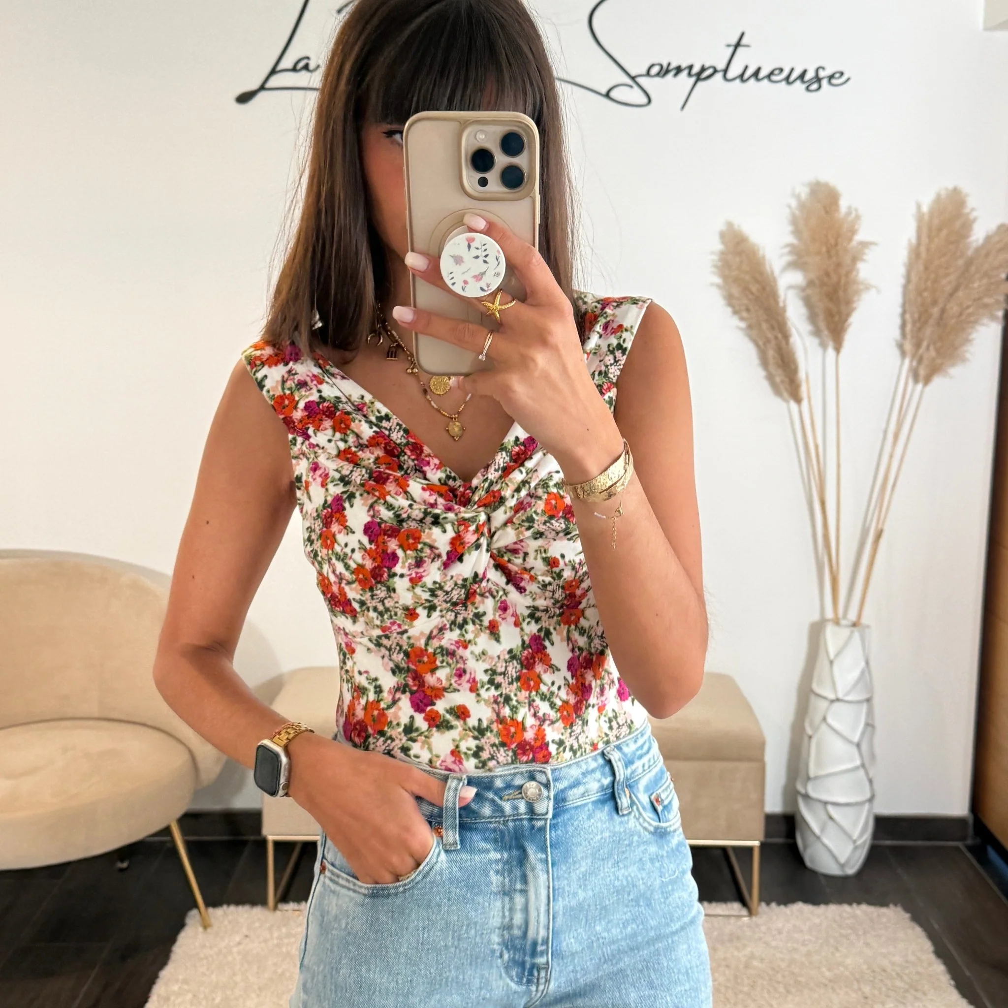 TOP FLOWER ROUGE ET BLANC MIRA