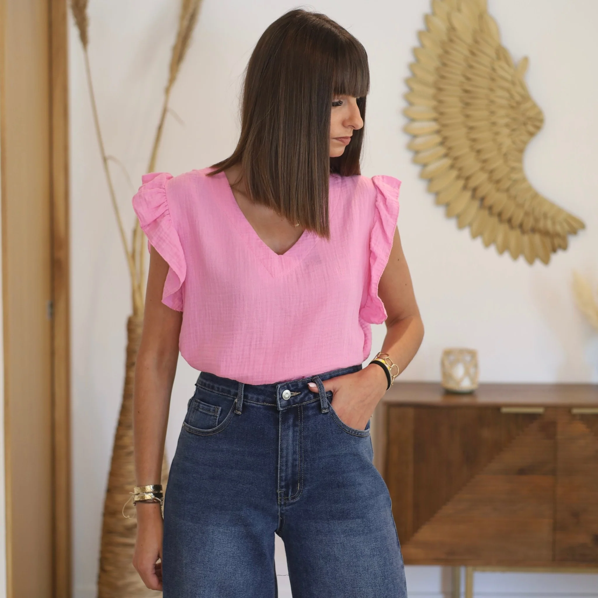 TOP GAZE DE COTON ROSE ALIX - Image 2