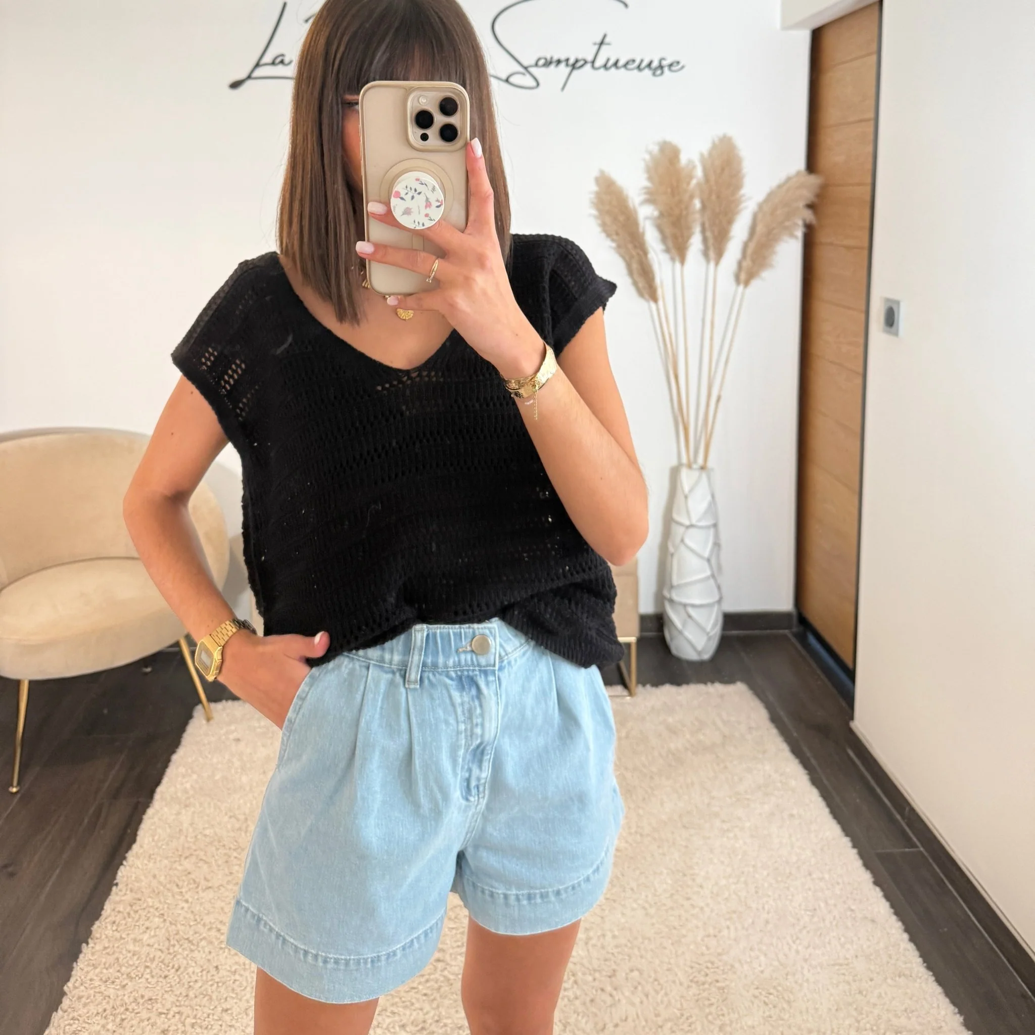 TOP NOIR EN MAILLE LENA
