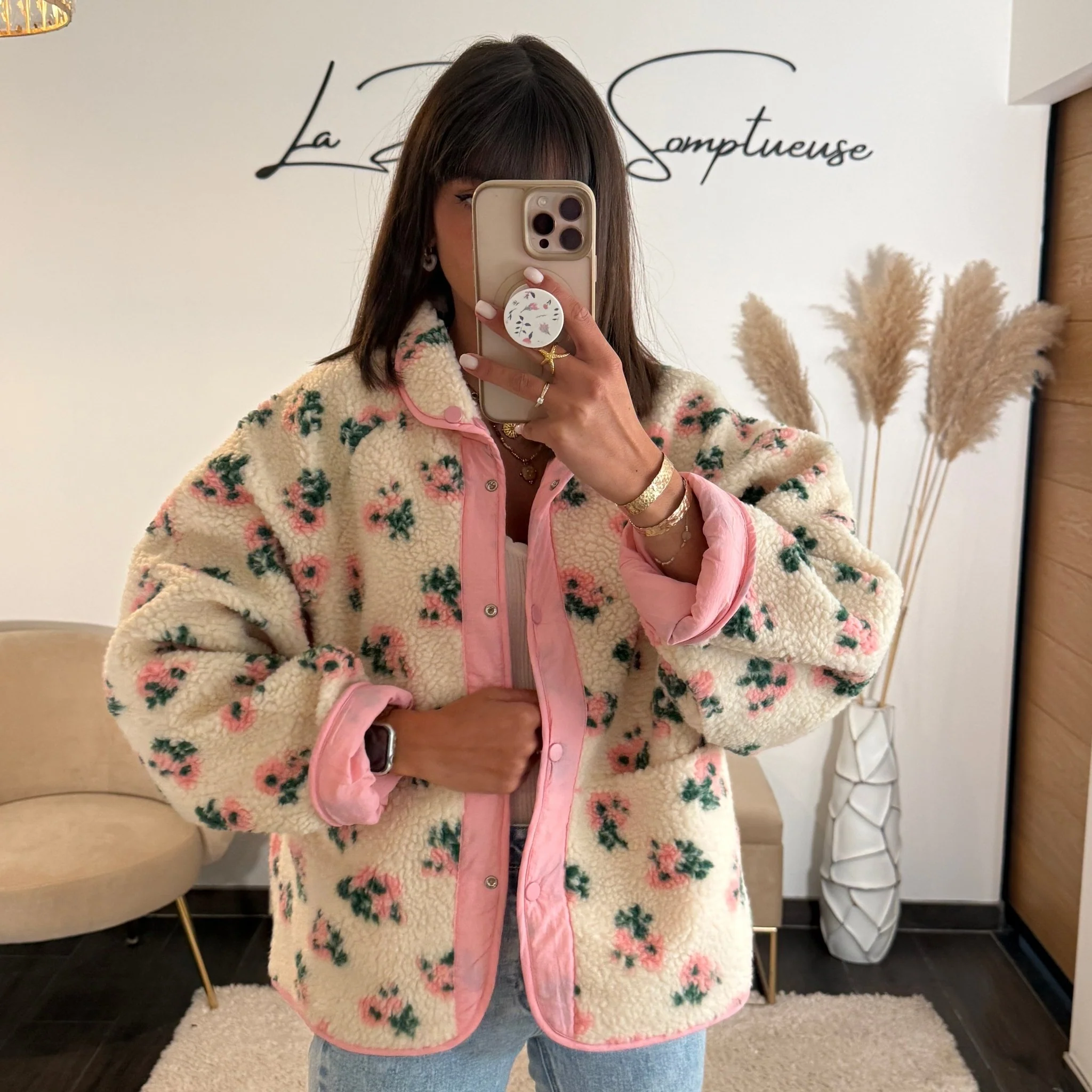VESTE FLEURIE ROSE